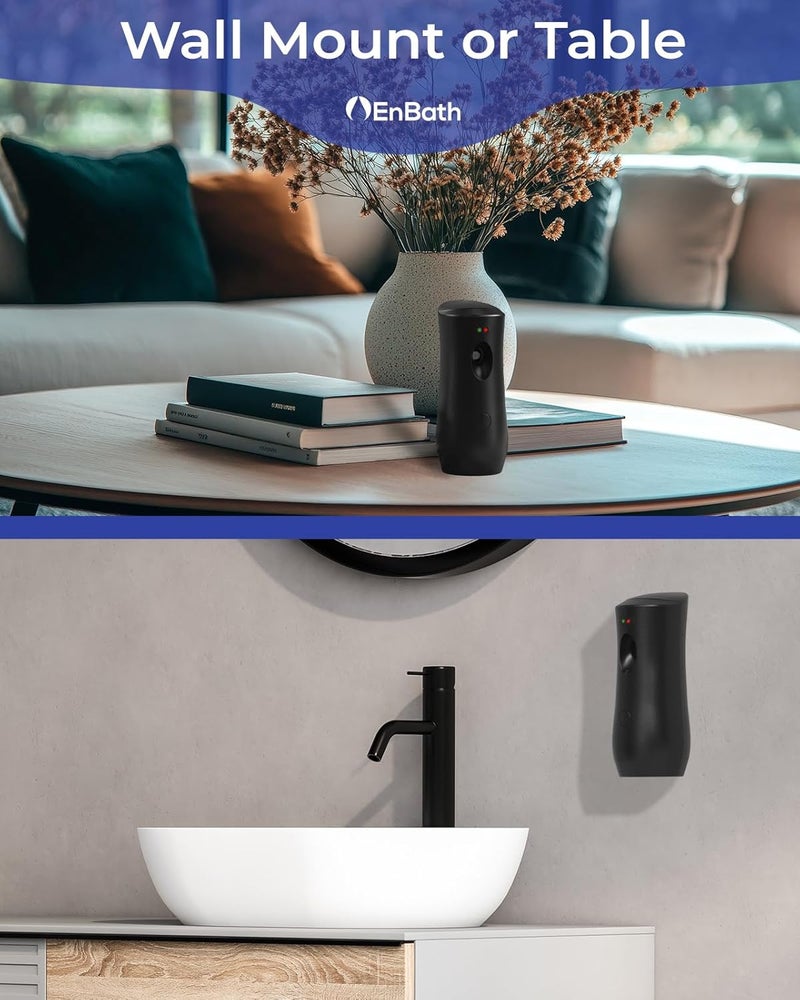 EnBath Automatic Air Freshener Spray Dispenser, Black Wall Mounted or Free Standing Battery Operated Sprayer for Home or Commercial Use, 3 Auto Time Settings for Scent Release for Room/Bathroom Freshness - Image 2